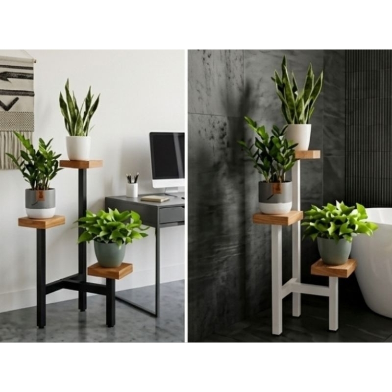 Suporte em madeira maciça pinus para 03 vasos de plantas decorativo
