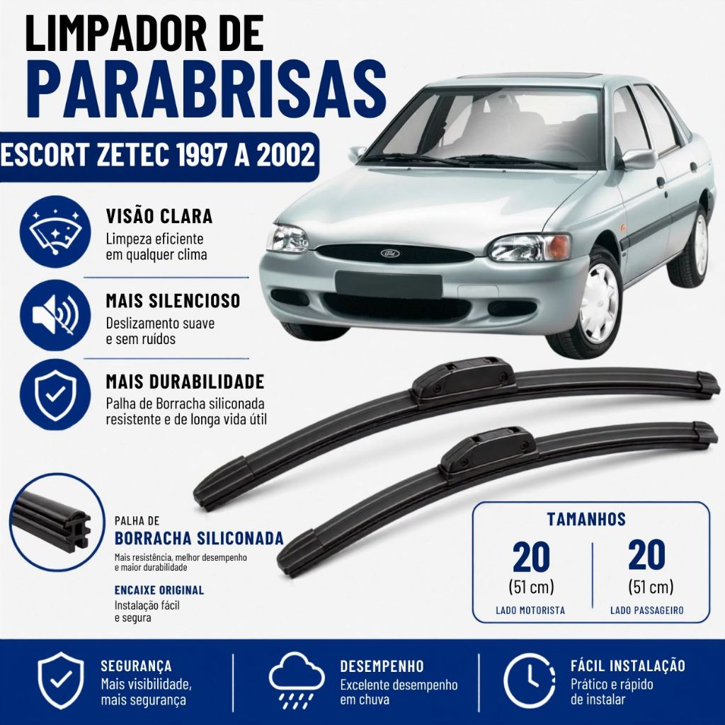 Par Palheta Limpador ParaBrisa Escort Zetec 1997 1998 1999 2000 2001 2002 Silicone