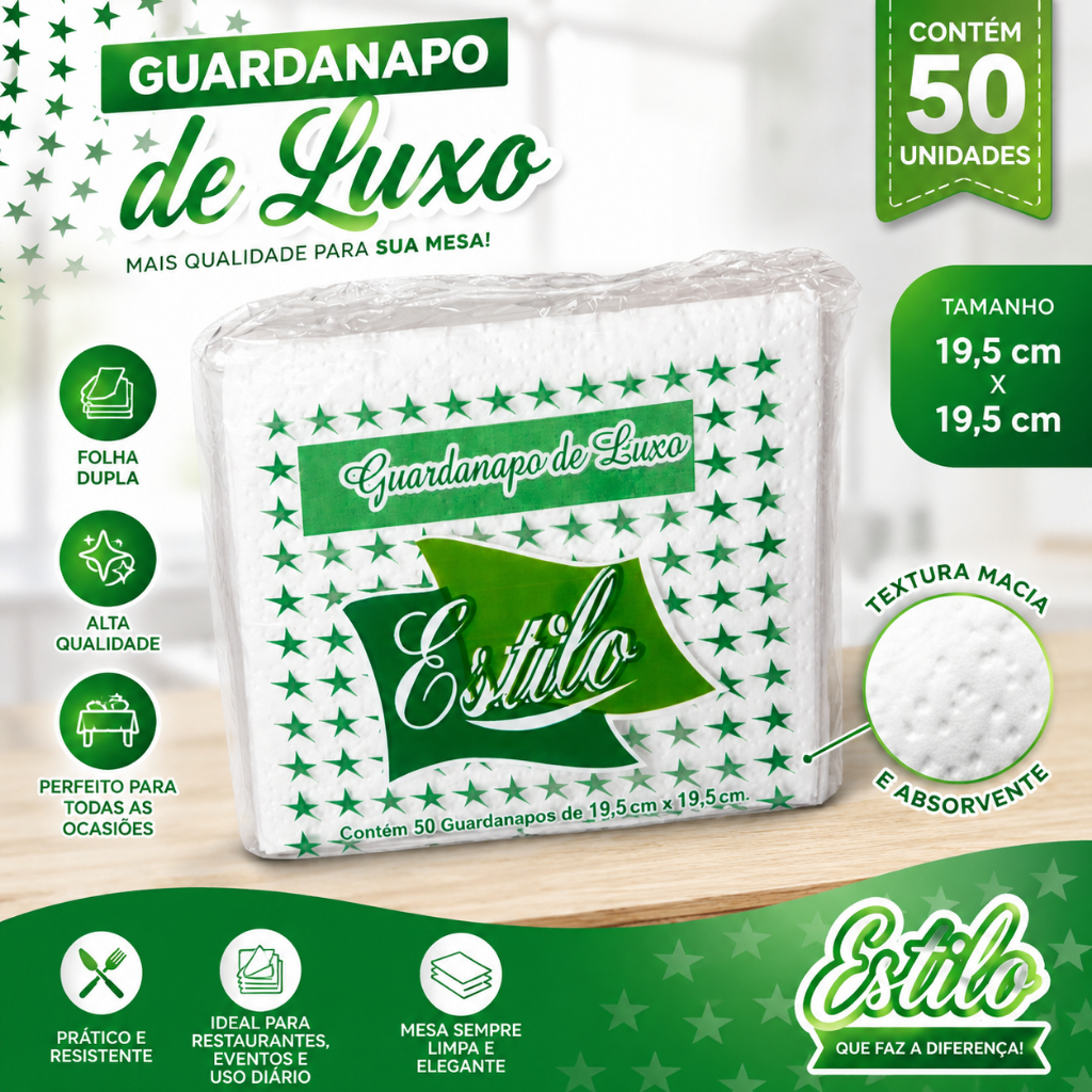 Guardanapo de Papel 19,5x19,5 Papel Toalha Branco luxo Descartável Festa Cozinha Restaurante Casa