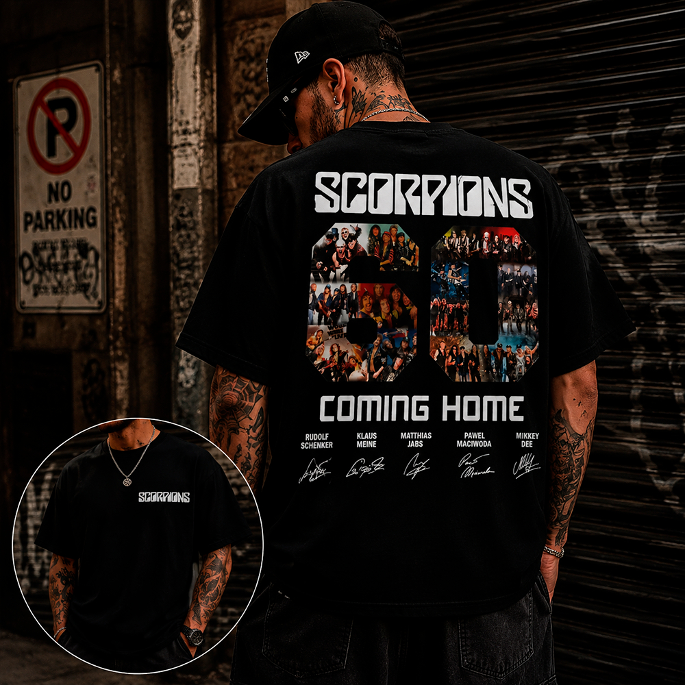 Camiseta Basica e OVERSIZED Scorpions Coming Home 60 Years Metal Grunge World Tour Unissex