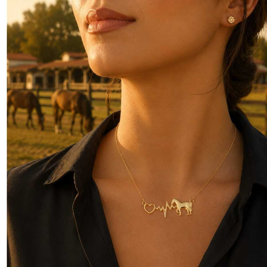 Colar Romeu, Colar de batimento com cavalo | Linha Pet | Linha Country| Banhos de Ouro 18K| Prata925| Prateado