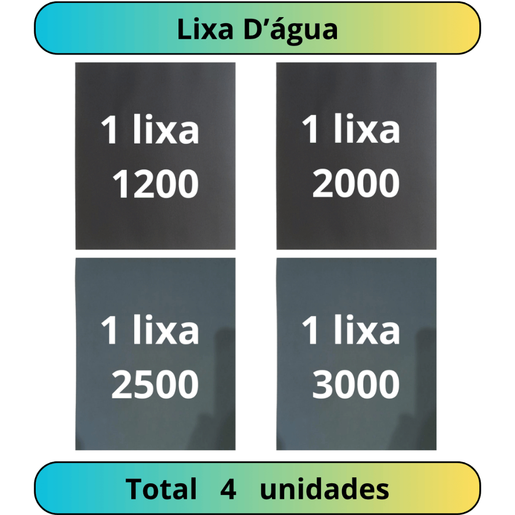 Lixa 1200 2000 2500 3000 Kit 1 ou 2 Folhas cada Grão Lixamento Polimento Farol Acabamento Plásticos