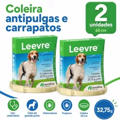 2 Coleira Antipulgas e Carrapatos Para Cães Leevre 63cm M/G