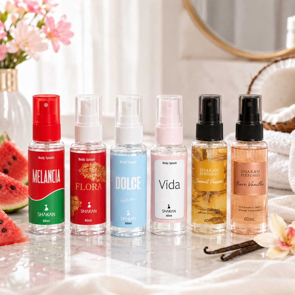 Kit Body Splash Feminino 60ml Melancia Flora Dolce Vida Coconut Bare Vanilla Frutado Verão Presentes