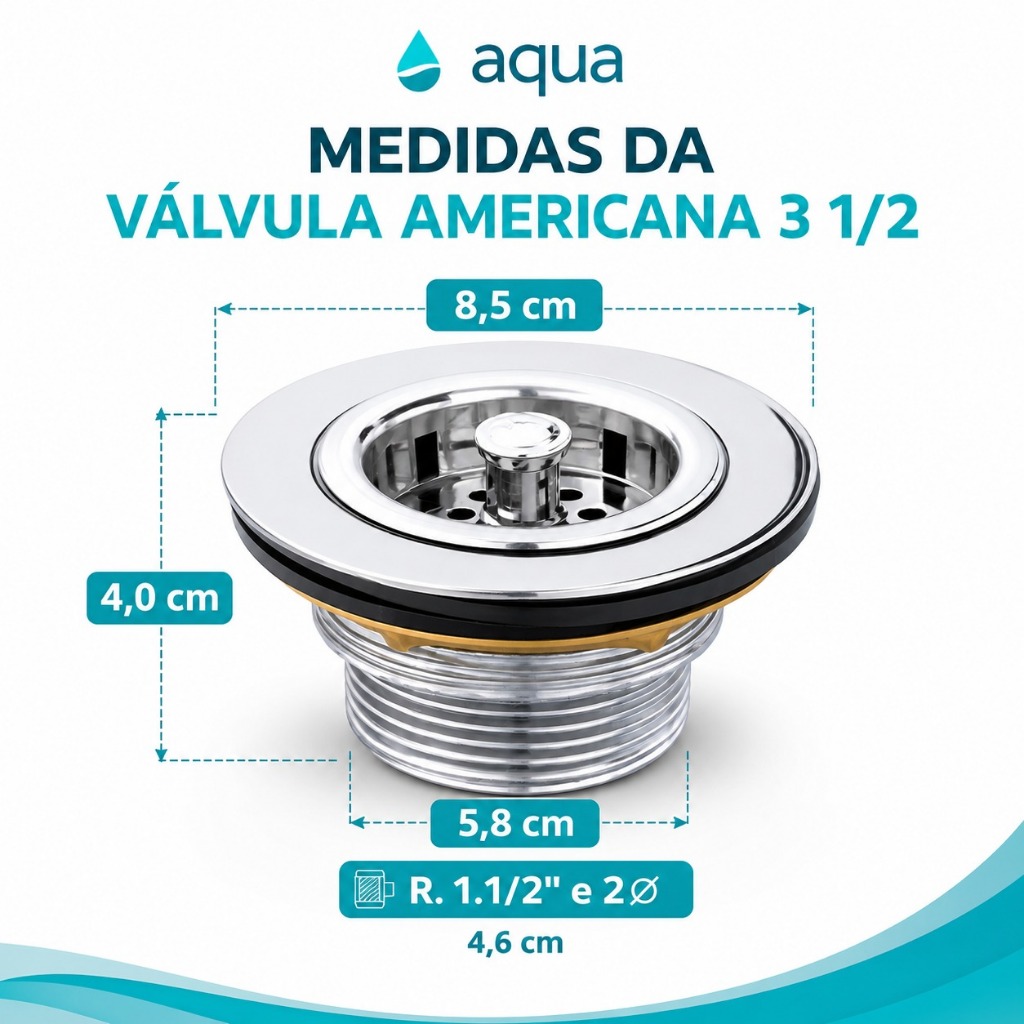 Detalhes do Kit Sifão Sanfonado Ajustável Preto + Válvula Americana Inox 3 1/2 Universal Pia Cozinha Cuba