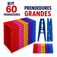 Kit Kit 60 Prendedores Grandes Reforçados – Super Resistentes e Duráveis para Varal