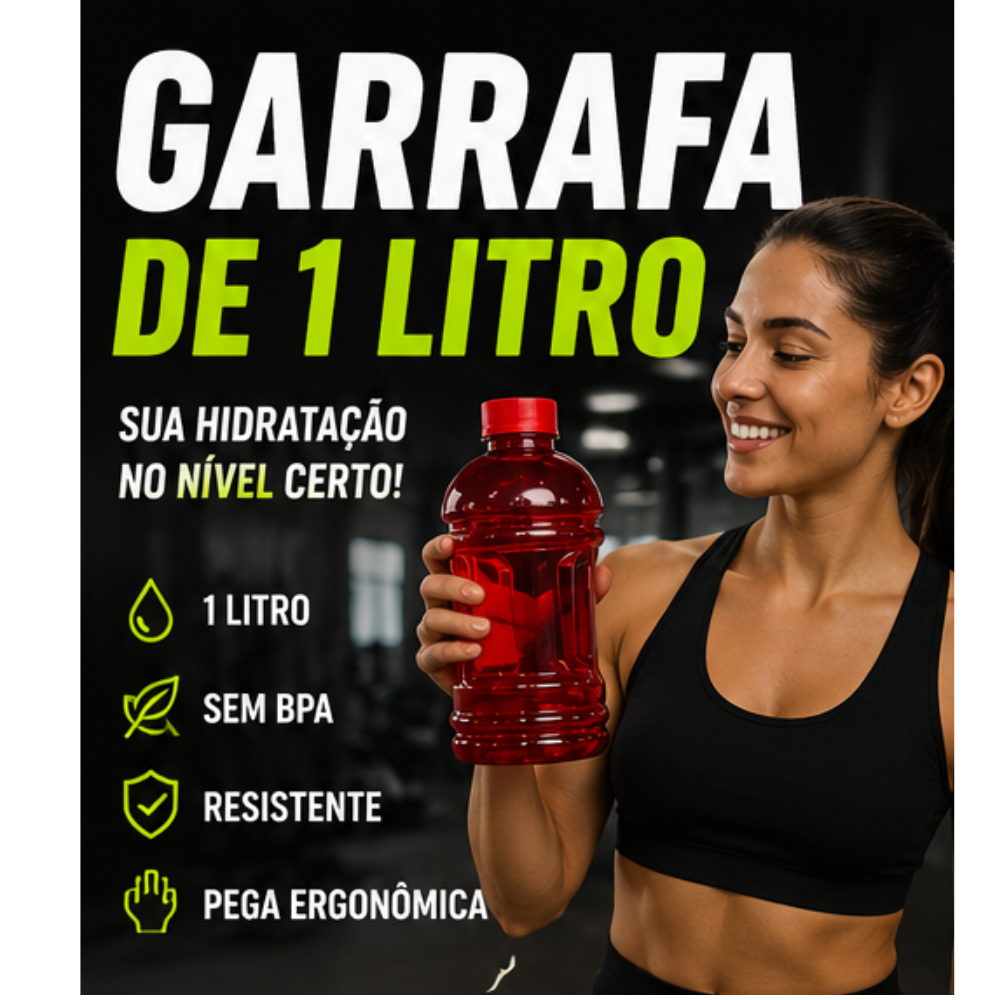 Garrafa de Água 1 Litro com Pega Anatômica Anti Vazamento Academia Fitness Treino 1000ml