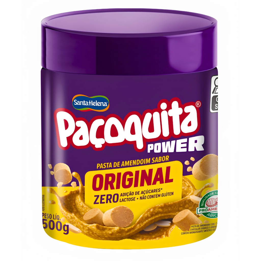 Paçoquita Power Pasta de Amendoim Original 500g Santa Helena | Zero Açúcar Sem Lactose