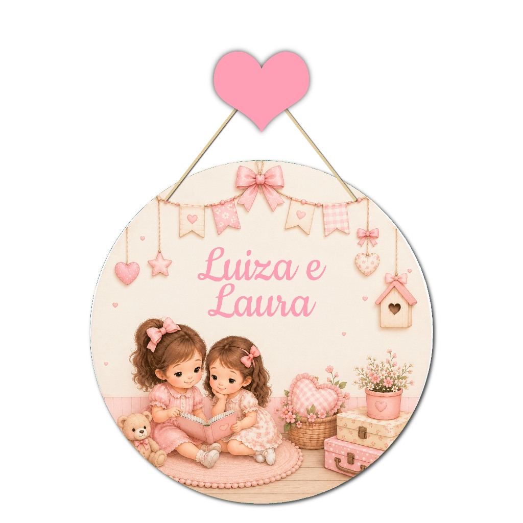 Enfeite Porta Maternidade Meninas Irmãs Nome Personalizado Quadro Infantil