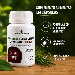 Chá Verde + Dente de Leão + Cavalinha + Hibisco 60 e 120 Cápsulas | Suplemento Alimentar