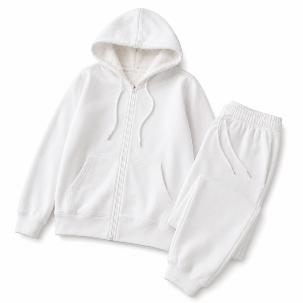 Conjunto Feminino Moletom Flanelado Inverno Casaco com Capuz e Calça Tamanhos M e G