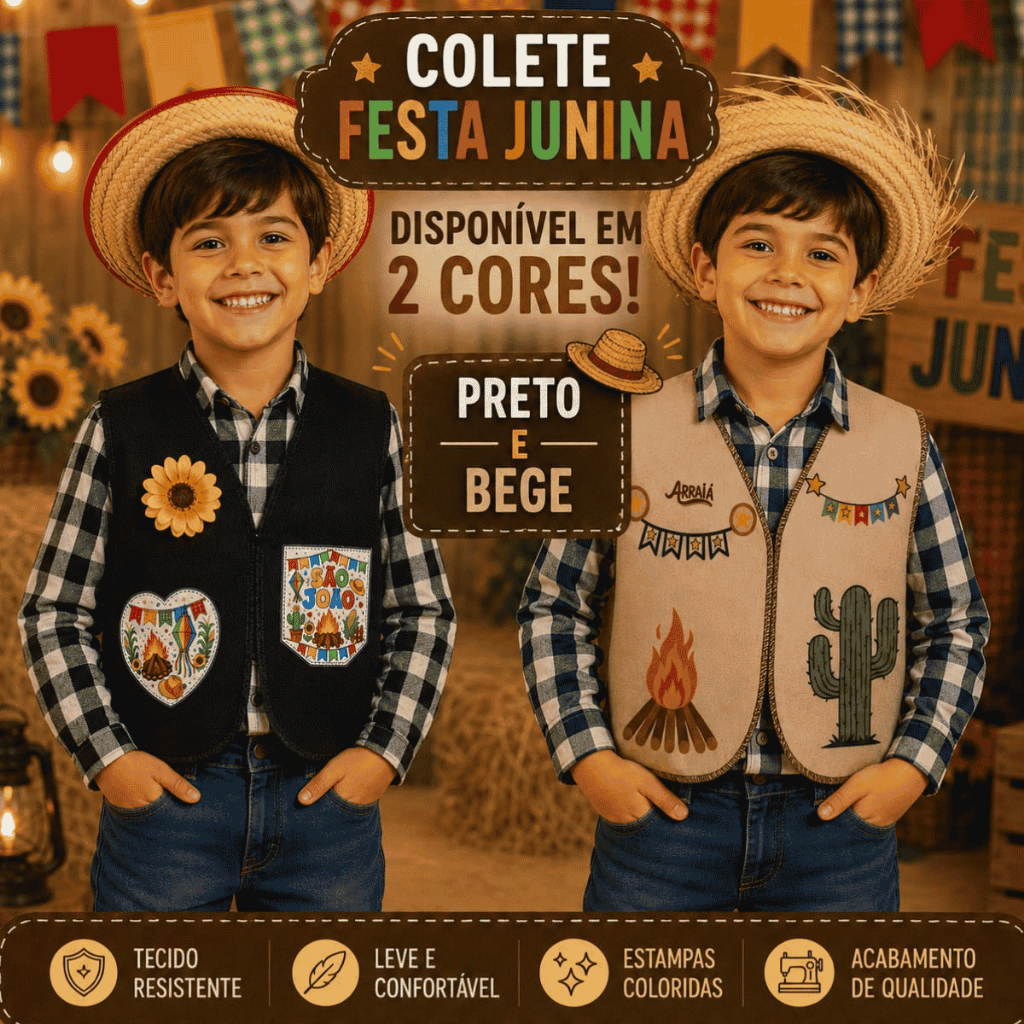 COLETE FESTA JUNINA INFANTIL ARRAIÁ COLETE FESTA CAIPIRA FANTASIA SÃO JOÃO MENINO