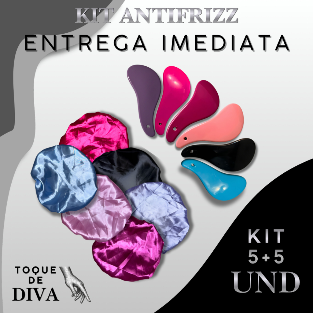 Kit 10 | Escova Mágica + Touca de Cetim: Desembaraçadora, Antifrizz e Antiquebra | Toque de Diva