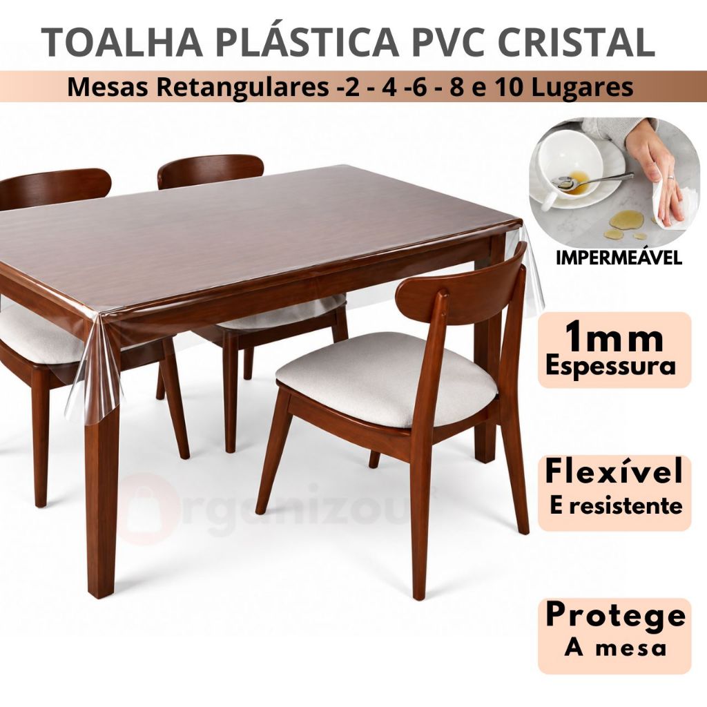 Toalha de Mesa Transparente PVC Cristal Premium 0,10mm | Impermeável Anti Mancha | Proteção para Mesa de Madeira