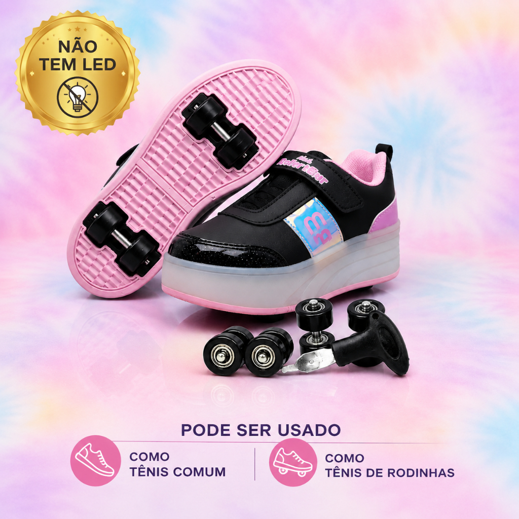 Tênis de Rodinha Infantil Menina 2 em 1 Removível Confortável Antiderrapante Escolar