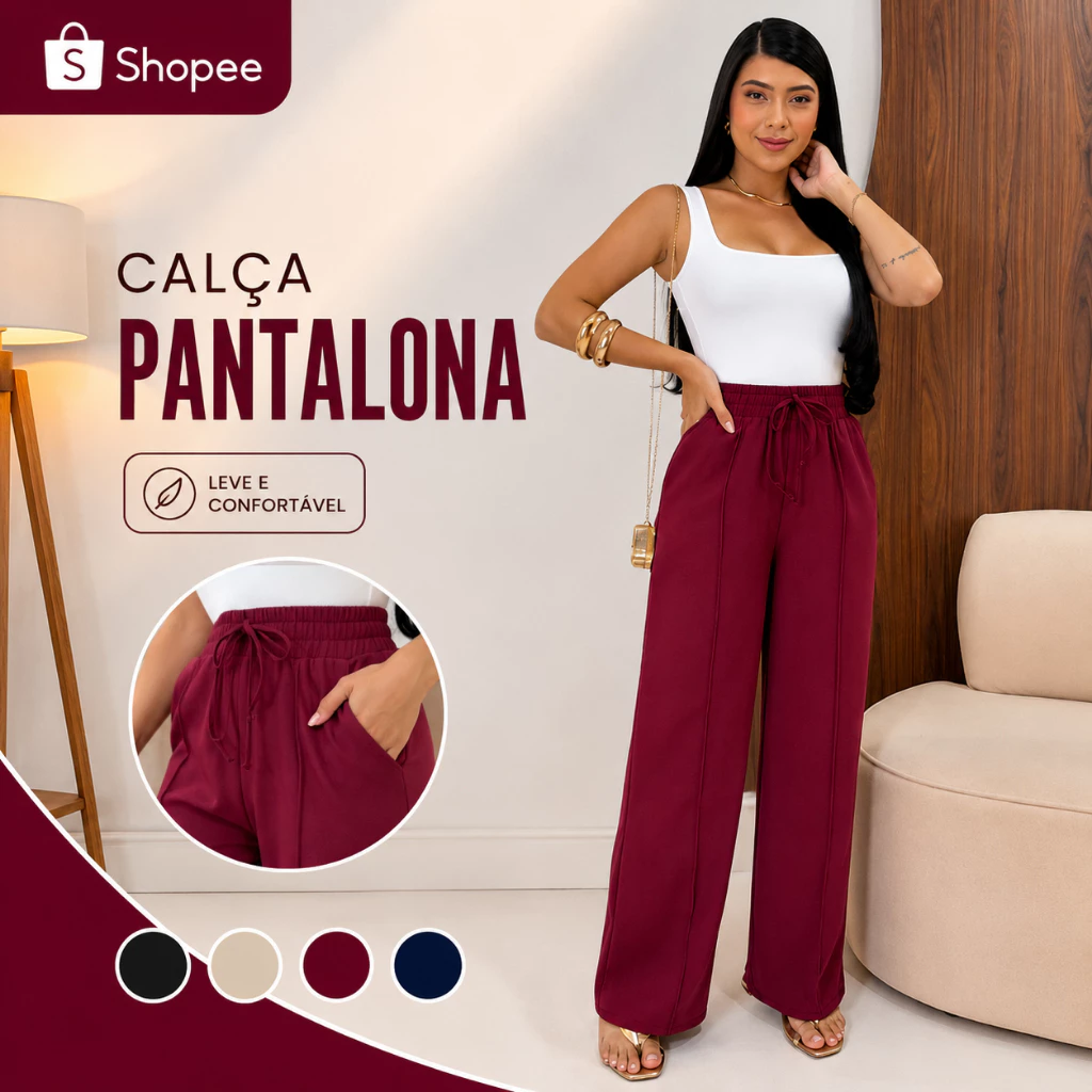 Calça Dunas Feminina Pantalona Soltinha Confortável Com Bolsos Tecido Leve e Confortável — imagem 1