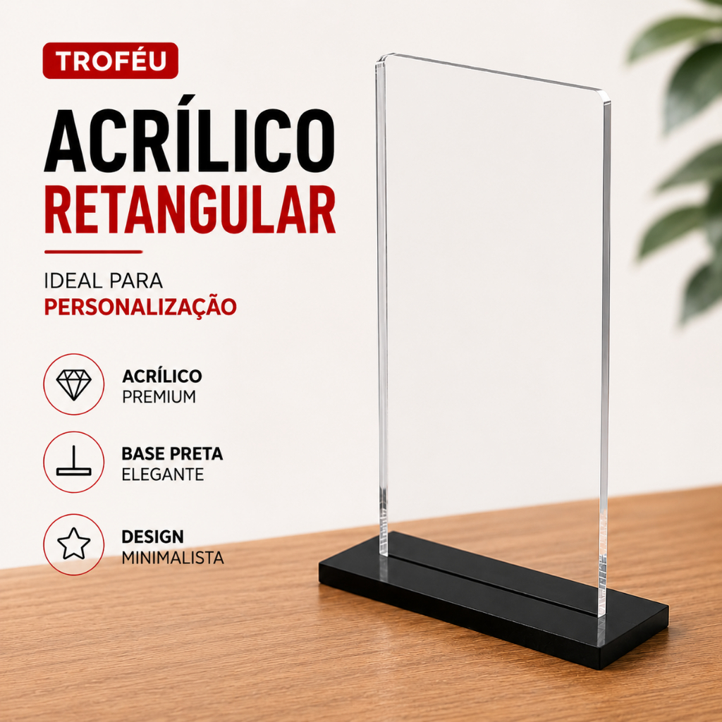 Troféu de Acrílico Kit 5/10/15 Retangular Cristal Transparente Para Personalizar Premiação Eventos e Esportes