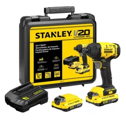 Parafusadeira de Impacto STANLEY SBI801D2K 6,35mm 20V Com 2 Baterias, Carregador e Maleta 110V