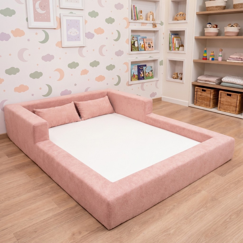 Cama Montessoriana Casal Aconchego 100% Espuma Rosa Keiko