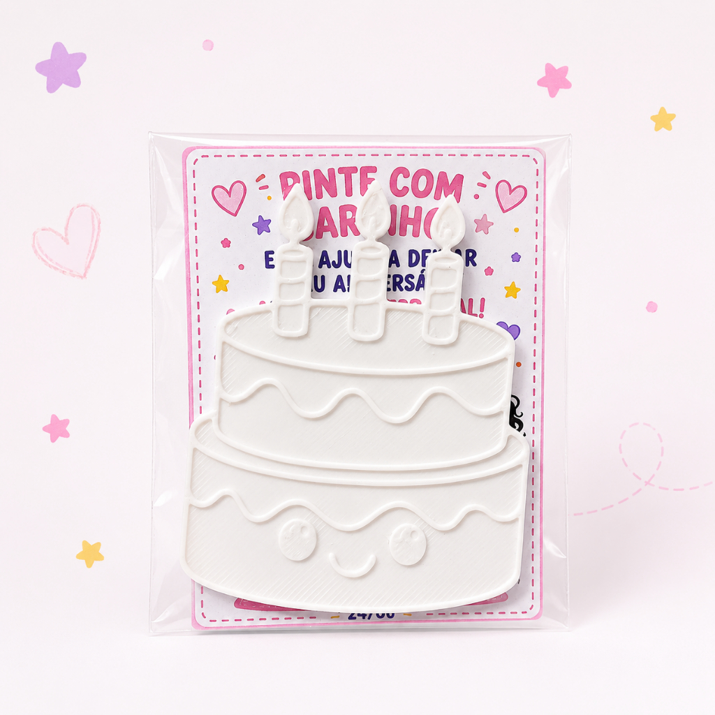 Lembrancinha Plaquinha 3D Para Colorir Bolinho Personalizada Lavável Aniversário - Envio Rápido