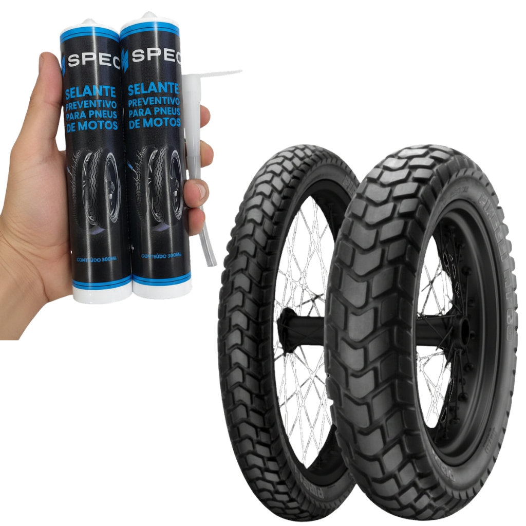 Pneu MOTO MT60 90/90-19 + 110/90-17 PIRELLI Bros Crosser Xre FLY + SELANTES PNEU SPEC 300ML