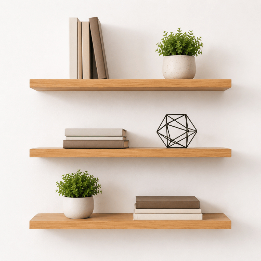 Kit 3 Prateleiras Decorativas 30cm MDF Branco/Madeira Com Suportes e Fixação Escritório Cozinha Sala Quarto