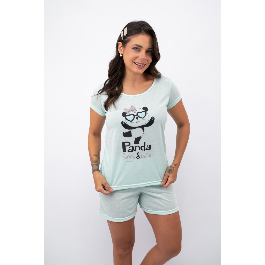 Pijama Feminino Manga Curta Short Doll Confortável barato
