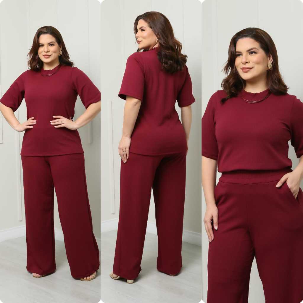 Conjunto Modelo blusa Oversized e Calça Pantalona Feminina M G GG