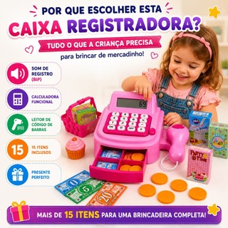 Caixa Registradora De Brinquedo Infantil Com Luz e Som Educativo Mini Mercadinho Infantil Para Menina Com Acessórios