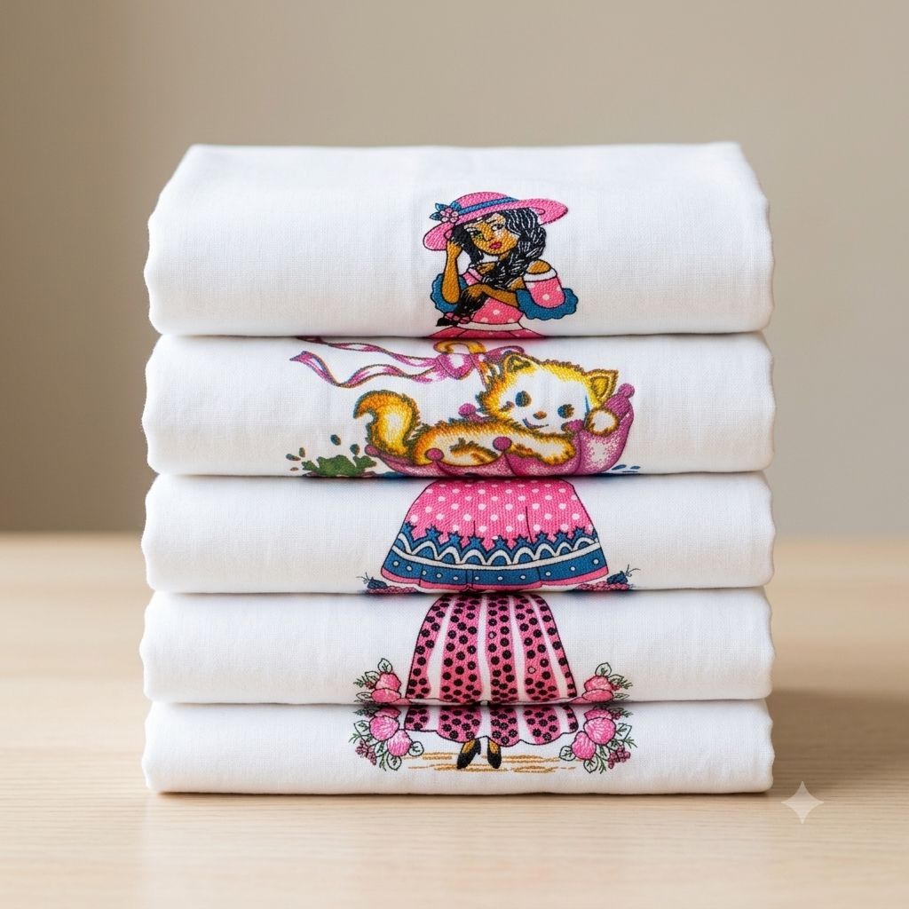 Kit 5 Panos de Prato Algodão 45x75cm Estampados Cozinha Alta Absorção