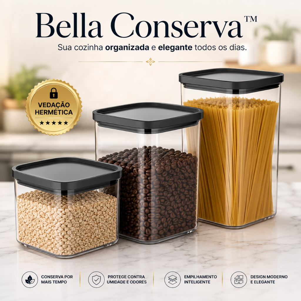 Kit 3 Potes Herméticos Vedação Tampa Organizador Cozinha Mantimentos Transparente