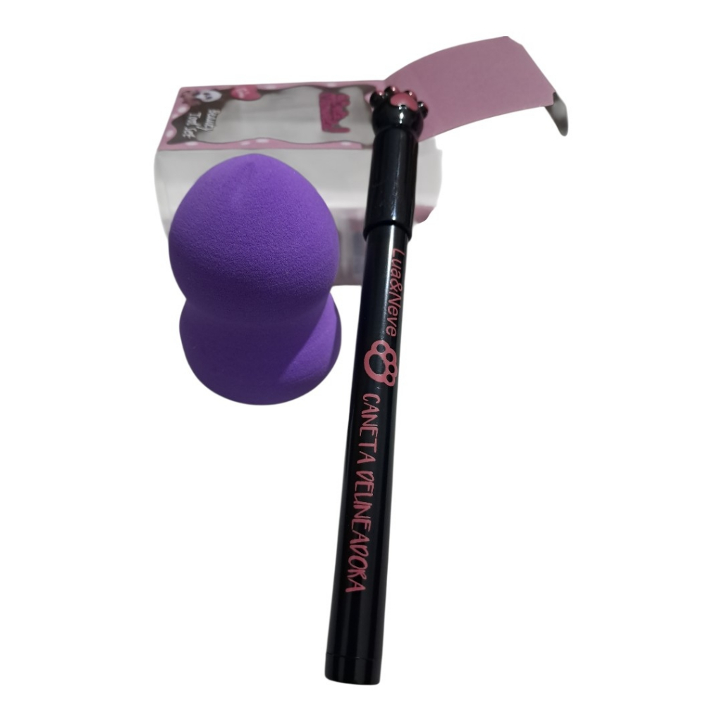 Kit Maquiagem Olhos Perfeitos + Esponja Make Profissional Delineador Cat Lua