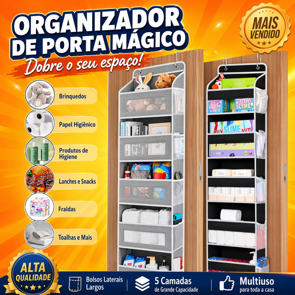 Saco Organizador Pendurável na Porta 5 Níveis Alta Qualidade Armazena Brinquedos Snacks Produtos de Banheiro