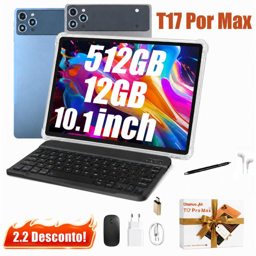 2026 Tablet T17 PRO MAX amx  mouse teclado 12GB RAM 512GB ROM Android14 com case 10.1 polegadas câmera 32MP