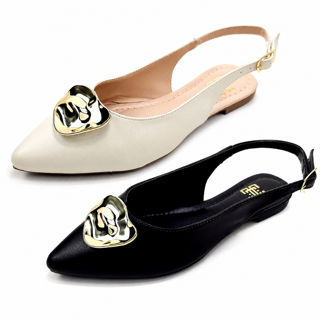 Kit 02 Pares Slingback Rasteira Sandalia Bico Fino Feminina Sapato Dia a Dia Social Confortavel