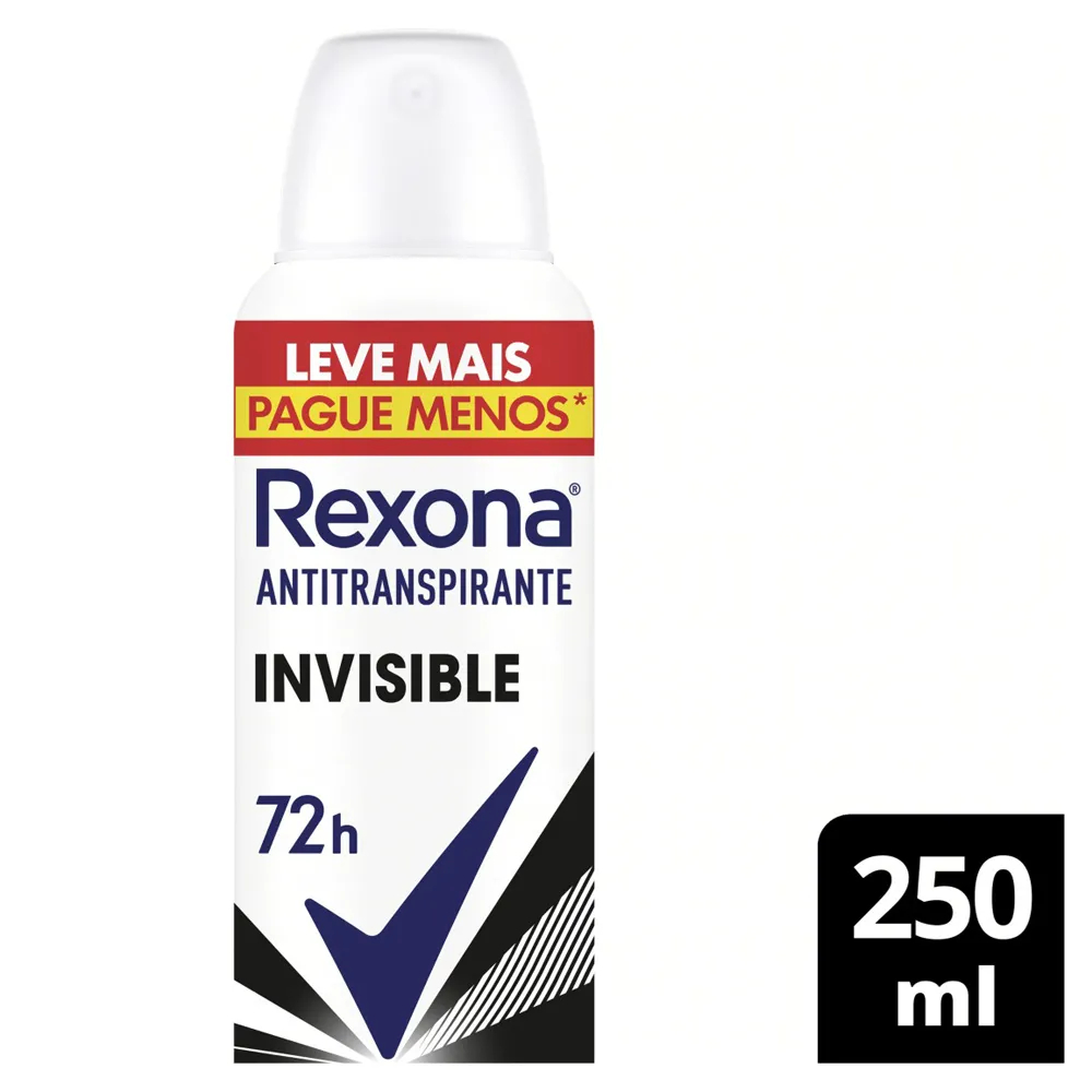Desodorante Aerosol Rexona Invisible Feminino 250ml Antimanchas Proteção 72h MotionSense