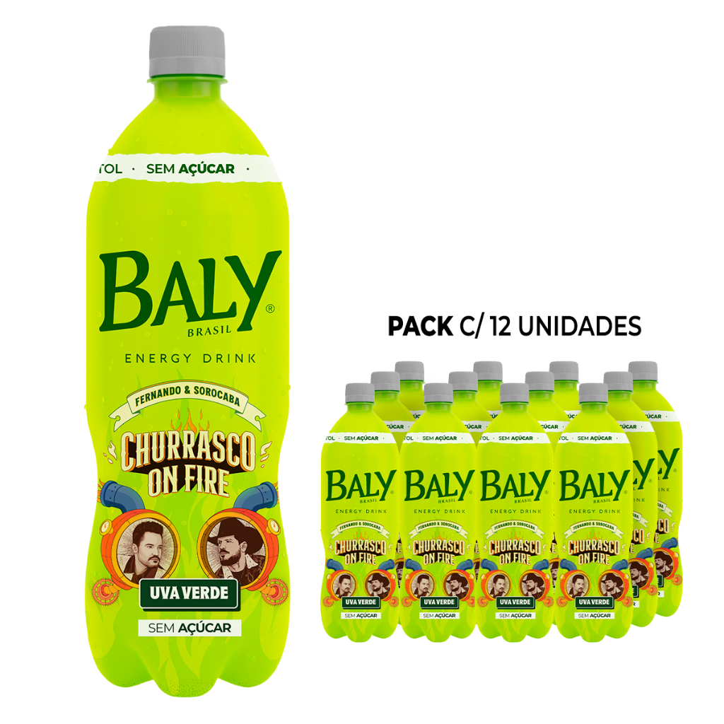 Pack  Energético Baly Energy Drink Uva Verde S/Açúcar 1l