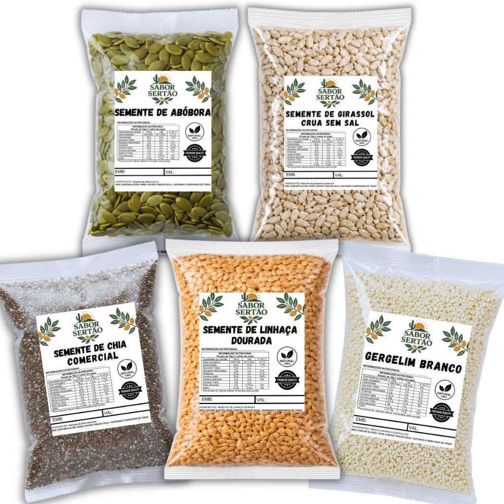 Combo 5 Sementes Naturais 250g cada