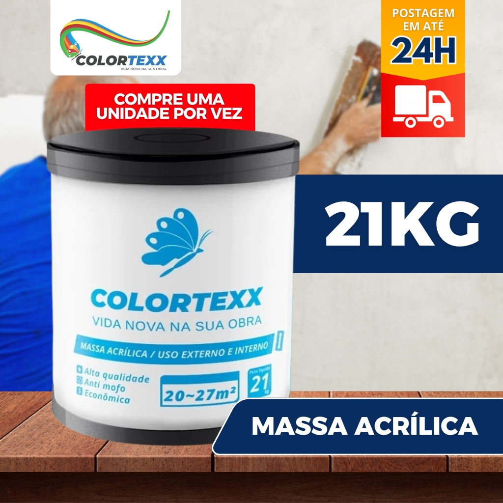 Massa Acrílica Premium 21kg Externo Interno Acabamento Fácil Aplicação Colortexx