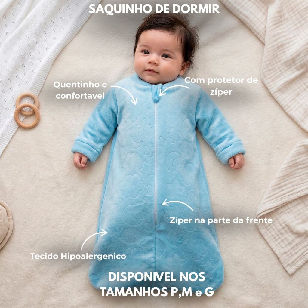 Saco De Dormir Bebê Casulo Com Manga E Zíper Soft Pelúcia
