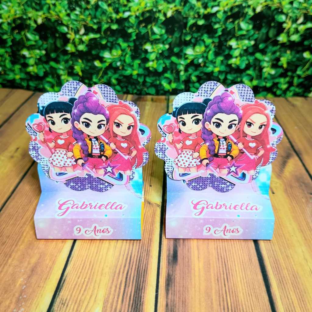 32 Porta Bis Duplo Personalizado Huntrix Guerreiras Do K Pop Lembrancinha Para Festa De Aniversario