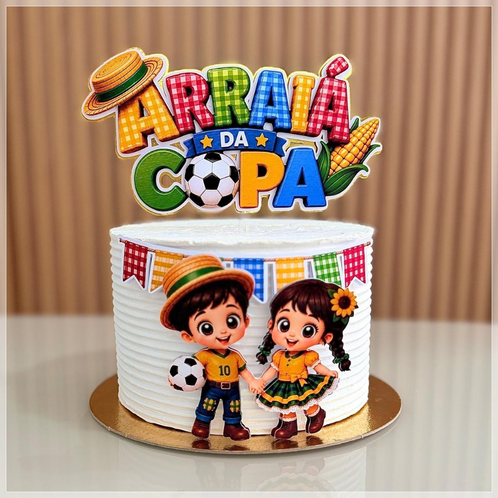 Topo De Bolo Arraiá Da Copa Festa Junina Topper Personalizado Pronto Para Uso