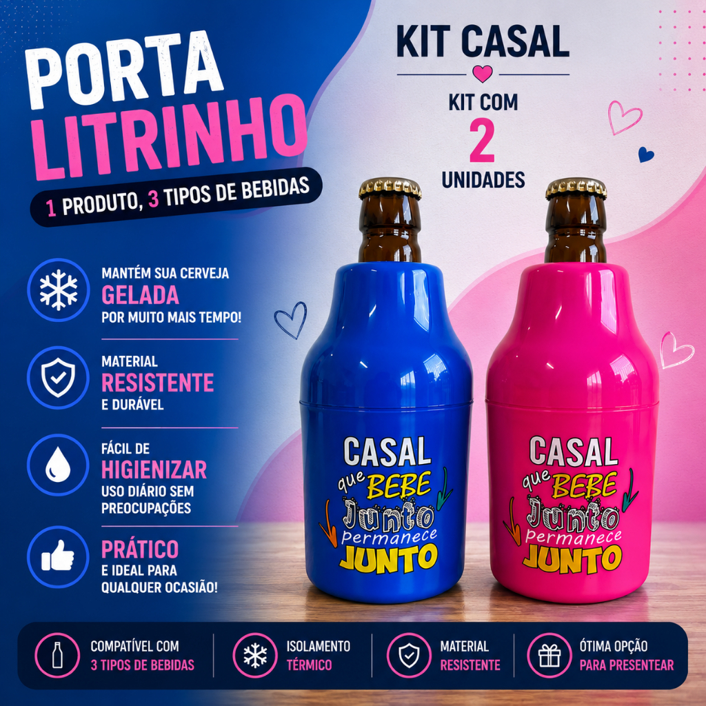 Kit Casal 2 Porta Garrafa Long Neck Suporte Cerveja Litrinho 300ml Lata 350ml