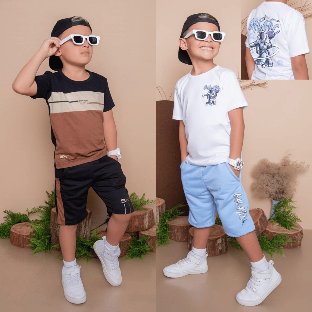 Conjunto De Menino Estiloso Juvenil Lançamento Camisa e Bermuda Top Veste Do 2 Ao 14 Anos