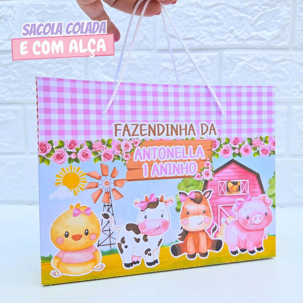 Sacolinha Personalizada Fazendinha Rosa | Sacolinha Surpresa | Lembrancinha de Festa | Aniversário