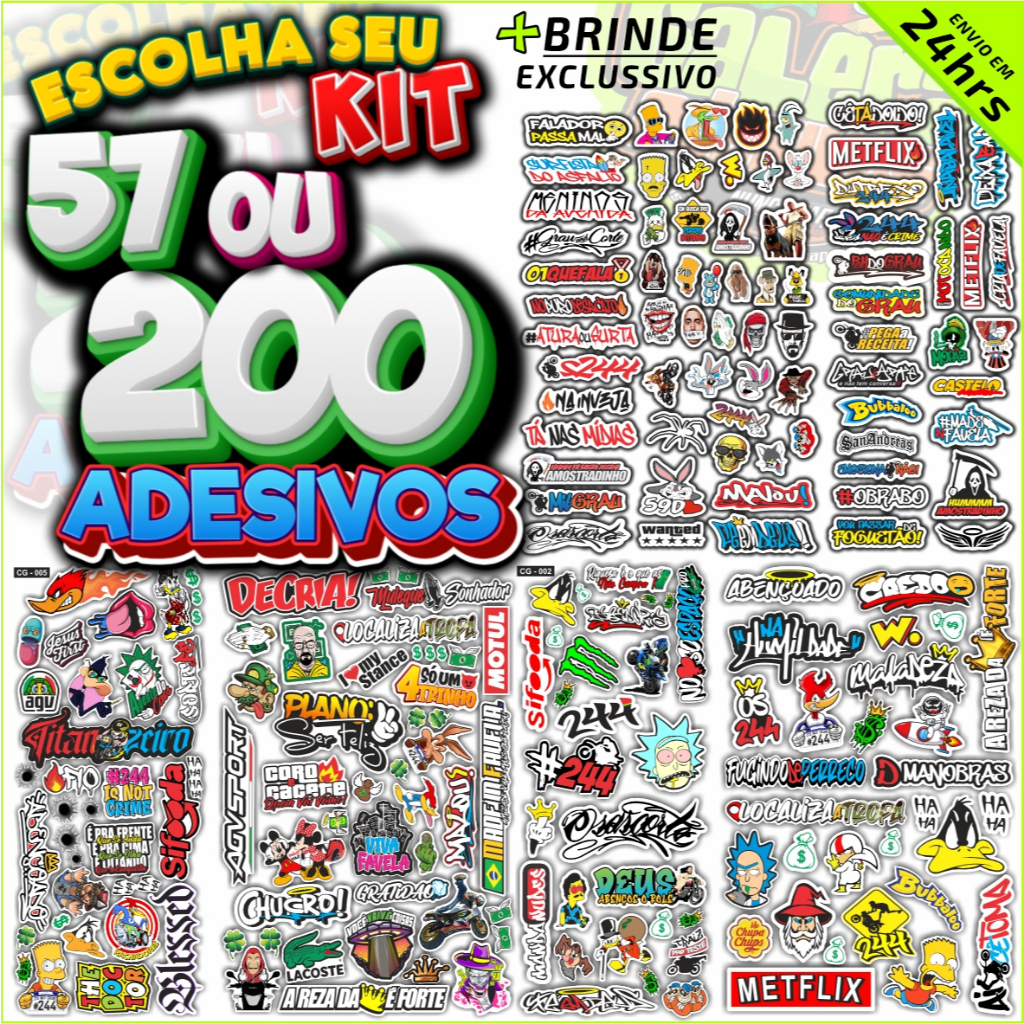 Kit 57/200 Adesivo para Capacete Moto Bike Eletrica Figurinhas Grau 244 Aranha Frases APROVA D'ÁGUA