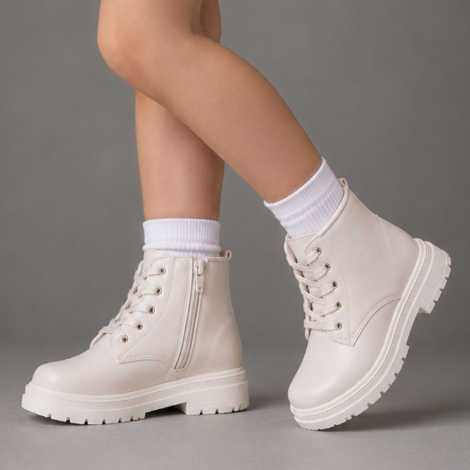 Bota Infantil Coturno Menina Off White Lisa Feminino Blogueirinha Confortável Le