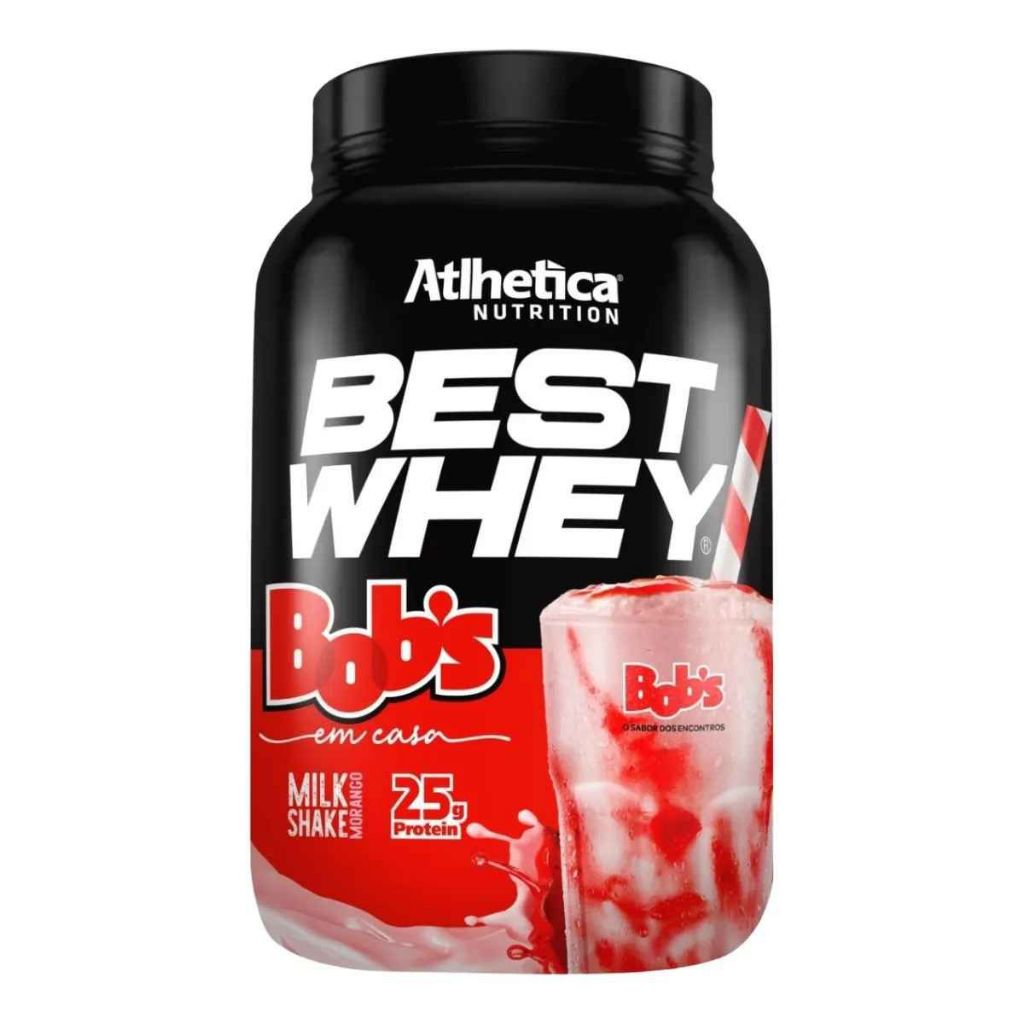 Promoção Atlhetica Nutrition Best Whey Bobs Milk Shake Morango 900g