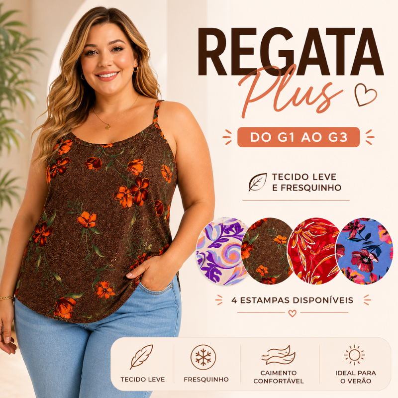 Blusa Regata Plus Size Alça Fina Estampada Feminina Verão Confortável Leve Casual Moda Plus |015E| Lançamento