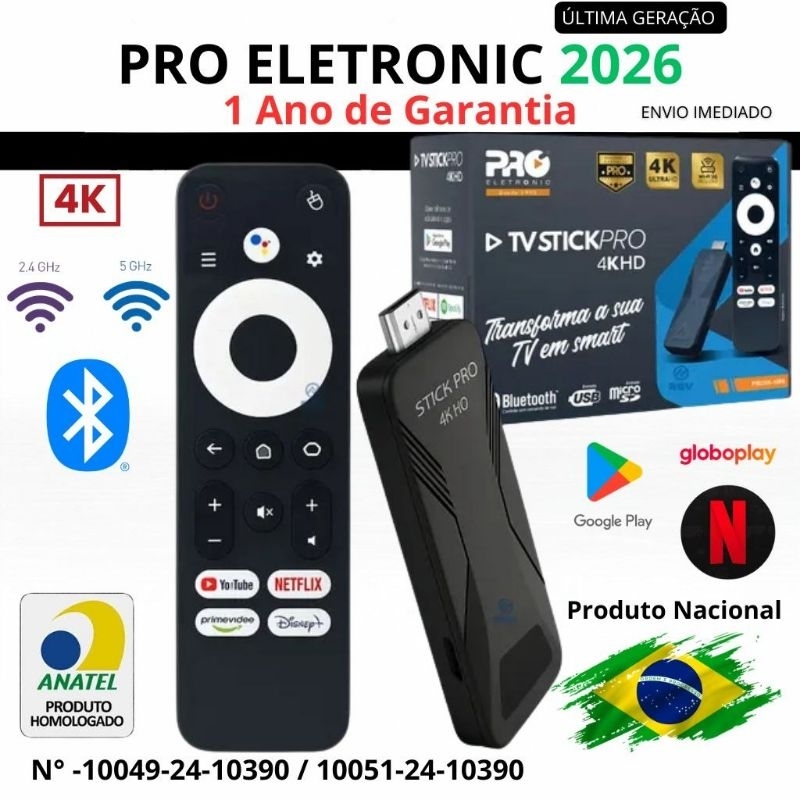 TV Stick Pro 4K Transforme Sua TV em Smart Android Wi-Fi Netflix YouTube HDMI